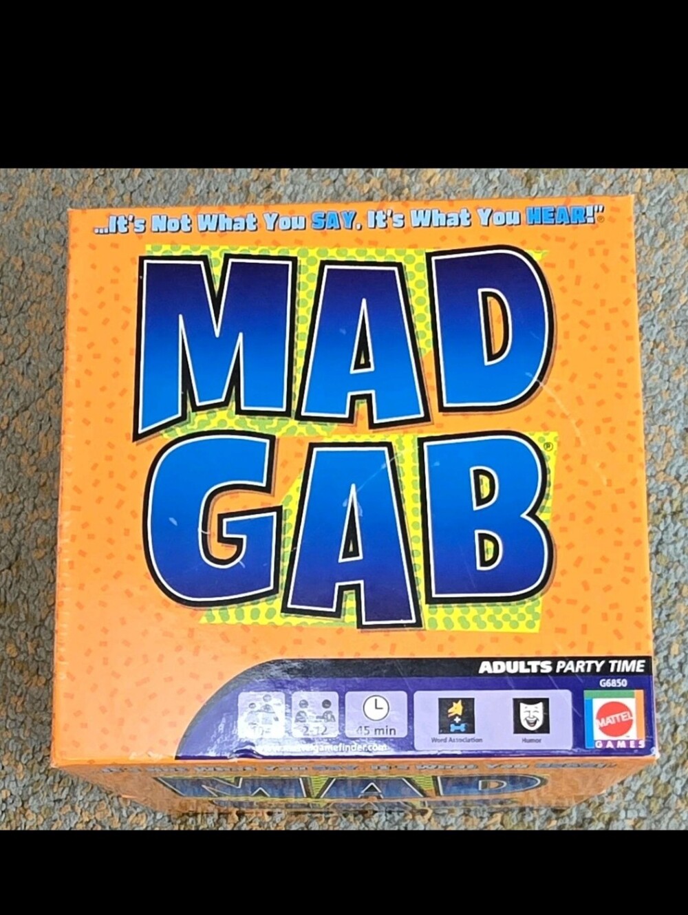 Mattel Mad Gab Party Game - Orange and Blue Box